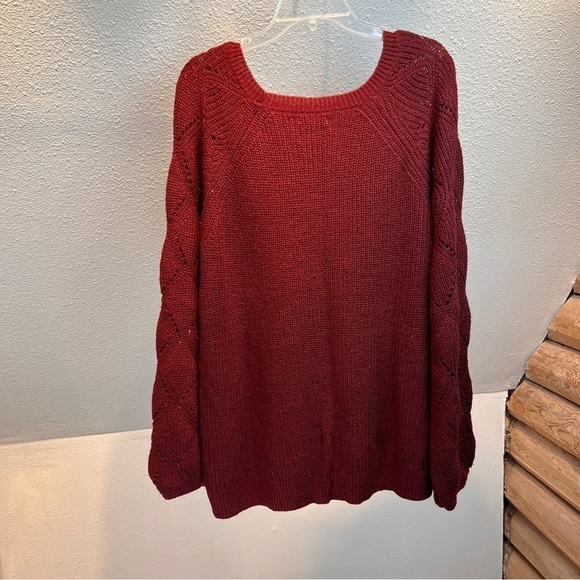 MAURICES Burgundy Knit Sweater w/Decorative knit on sleeves & front of body. - Picture 3 of 5